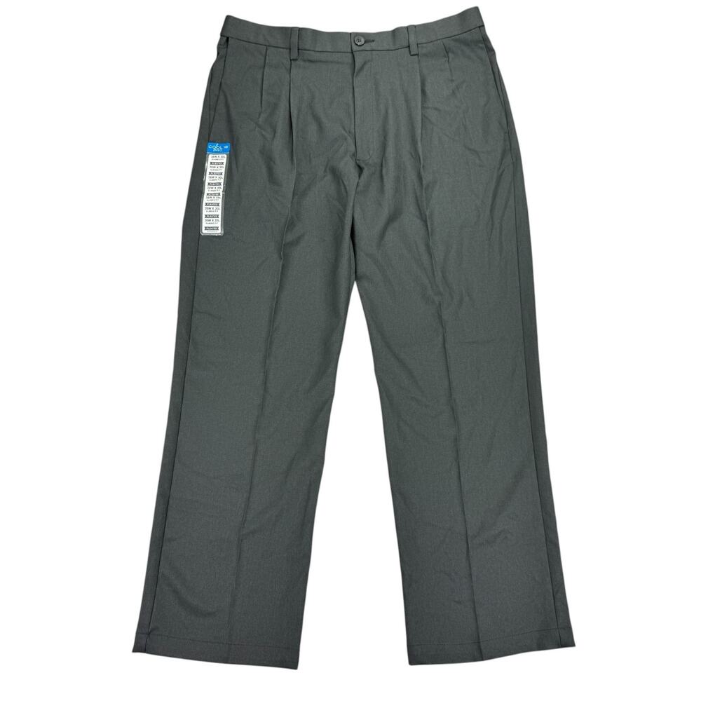 Haggar Mens Cool 18 Pro Classic Fit Pleated Stretch Dress Pants Charcoal 36x30